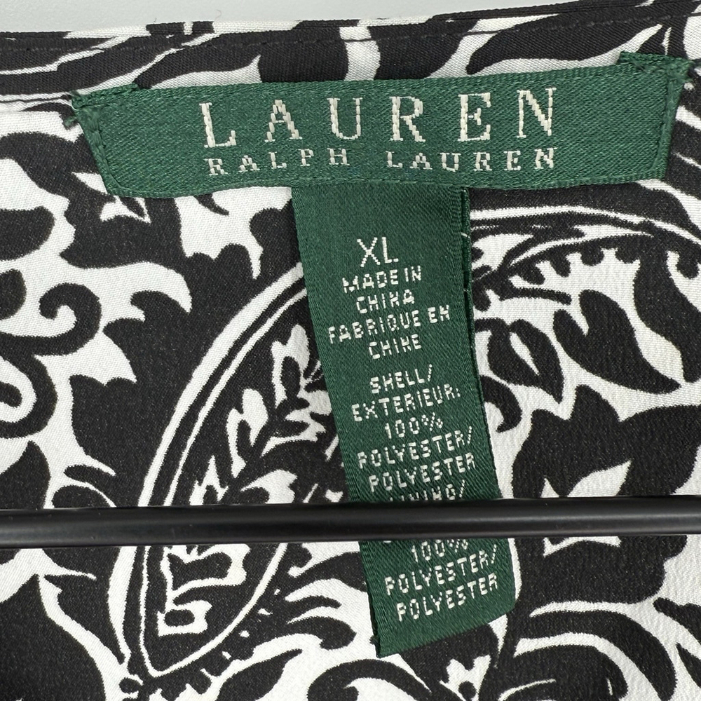 Ralph Lauren Black White Paisley Faux Wrap Top Women’s Size XL - Picture 3 of 3